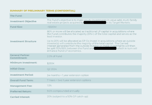 Proposed terms of the operator for its new fund.