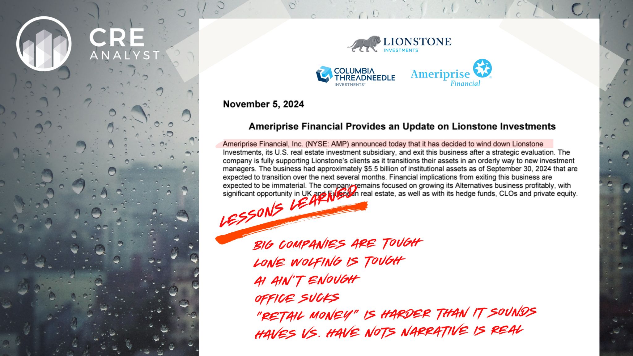 Why Ameriprise Shut Down Lionstone: $6B Real Estate Fund Wind-Down